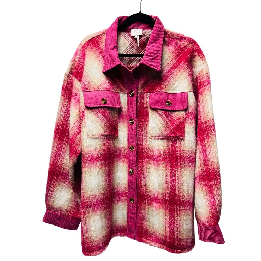 Entro Shacket 1X Pink Plaid Cabincore Streetwear Corduroy Layering Cozy Boho NEW